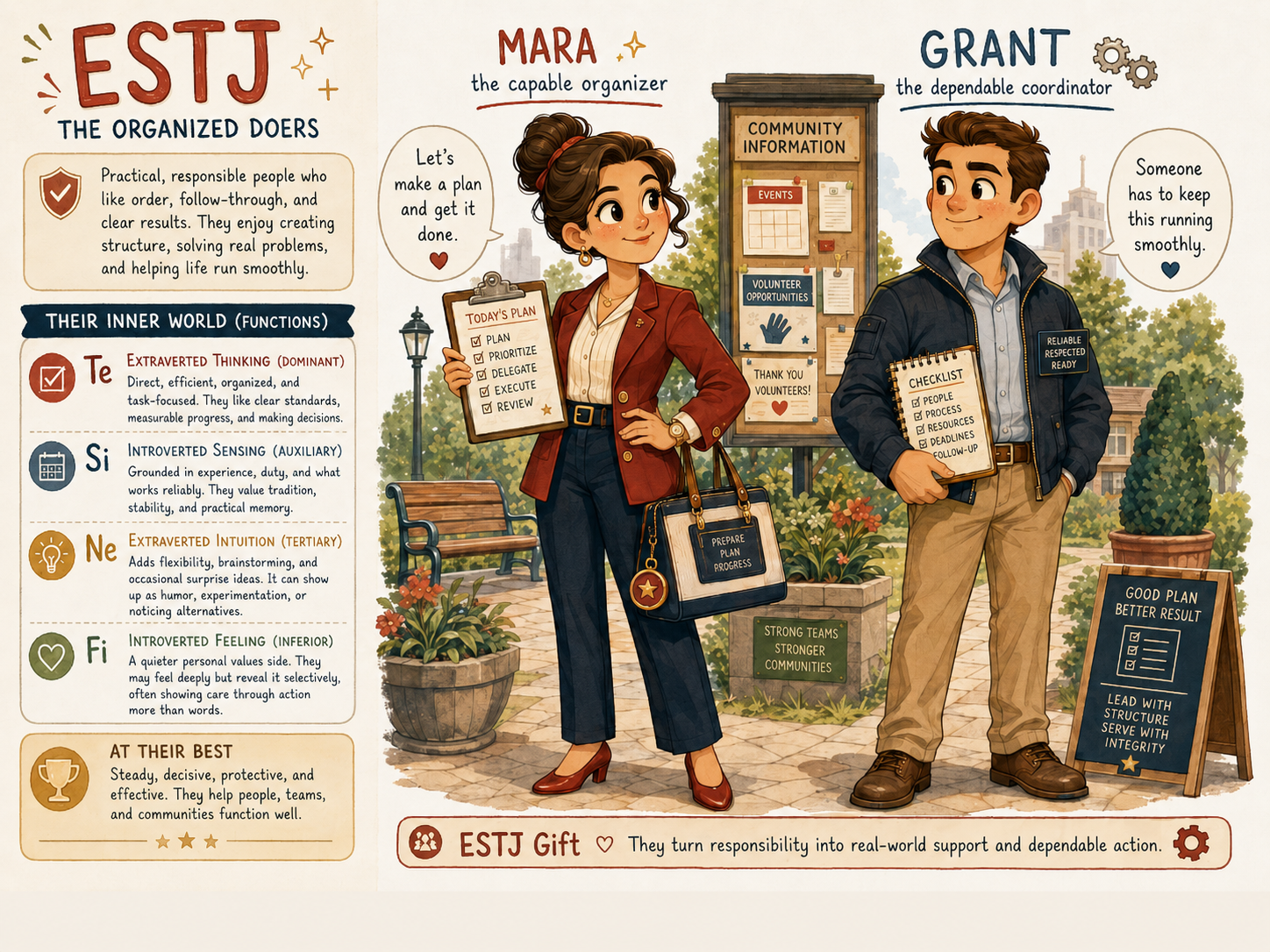 Cartoon illustrating the ESTJ personality type